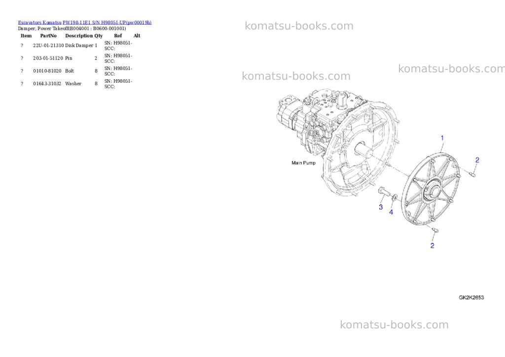 Komatsu PW198-11E1 S/N H98051-UP Parts catalog cover Page 6 Komatsu PW198-11E1 S/N H98051-UP Parts catalog cover Page 6