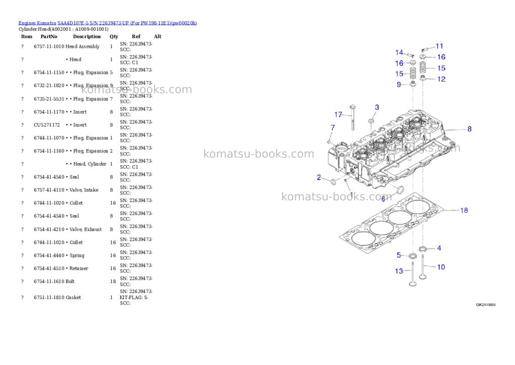 Komatsu SAA4D107E-5 S/N 22639473-UP (For PW198-11E1) Parts catalog cover
