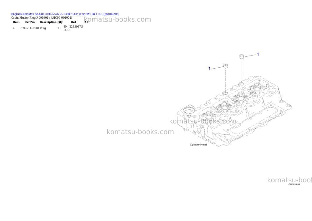 Komatsu SAA4D107E-5 S/N 22639473-UP (For PW198-11E1) Parts catalog cover Page 2