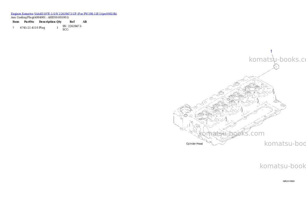 Komatsu SAA4D107E-5 S/N 22639473-UP (For PW198-11E1) Parts catalog cover Page 3