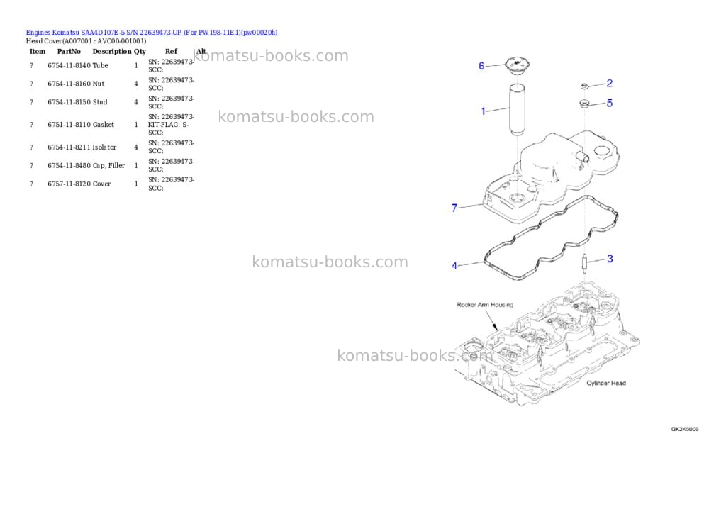 Komatsu SAA4D107E-5 S/N 22639473-UP (For PW198-11E1) Parts catalog cover Page 6