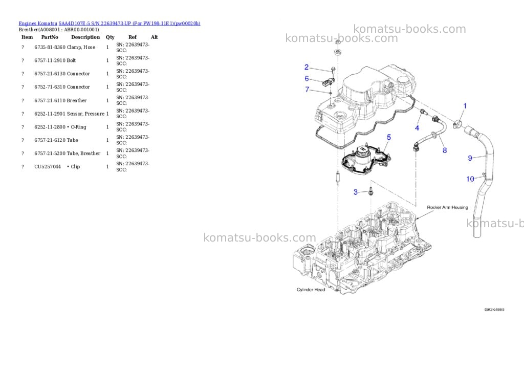 Komatsu SAA4D107E-5 S/N 22639473-UP (For PW198-11E1) Parts catalog cover Page 7