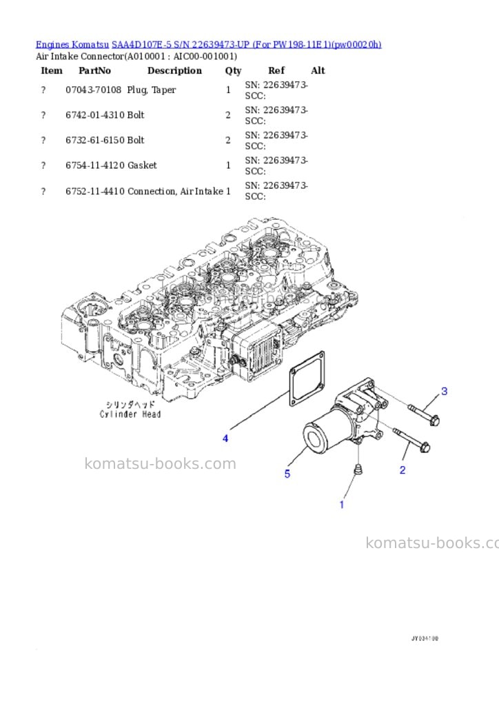 Komatsu SAA4D107E-5 S/N 22639473-UP (For PW198-11E1) Parts catalog cover Page 9