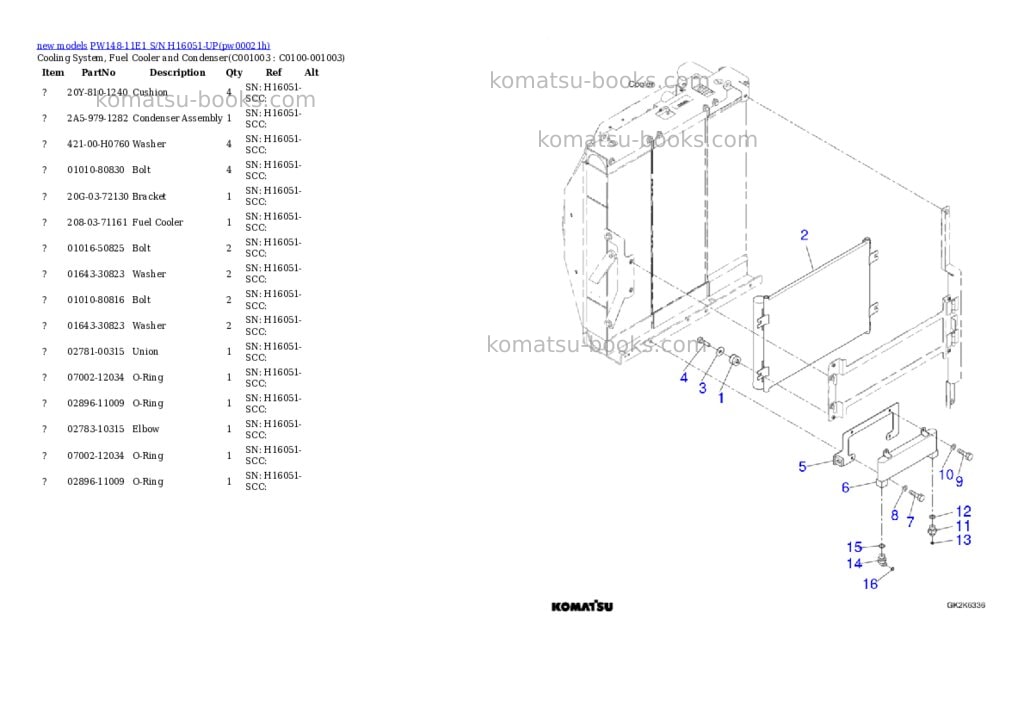 Komatsu PW148-11E1 S/N H16051-UP Parts catalog cover Page 10