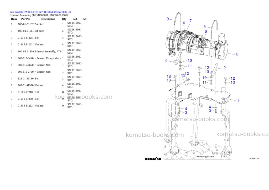 Komatsu PW148-11E1 S/N H16051-UP Parts catalog cover Page 4