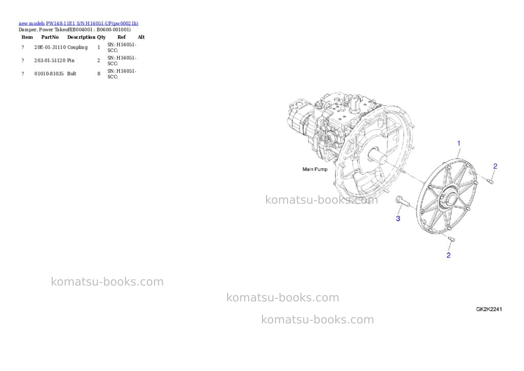 Komatsu PW148-11E1 S/N H16051-UP Parts catalog cover Page 7