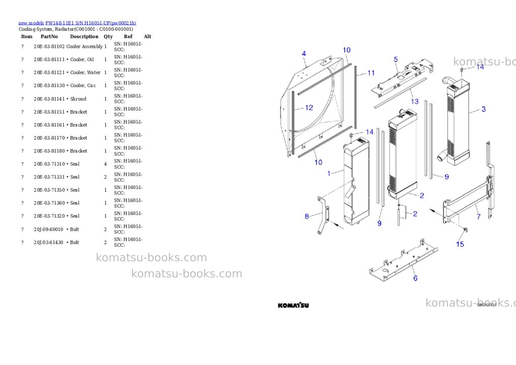 Komatsu PW148-11E1 S/N H16051-UP Parts catalog cover Page 8