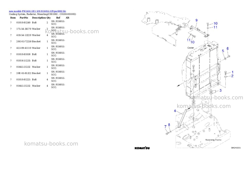 Komatsu PW148-11E1 S/N H16051-UP Parts catalog cover Page 9