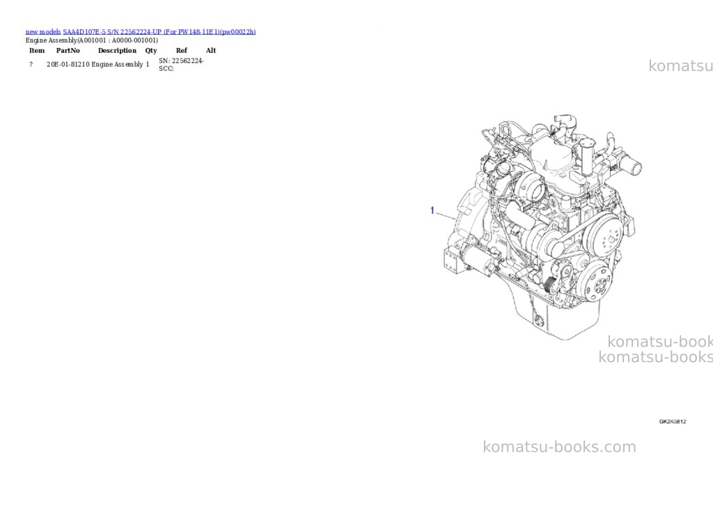 Komatsu SAA4D107E-5 S/N 22562224-UP (For PW148-11E1) Parts catalog cover