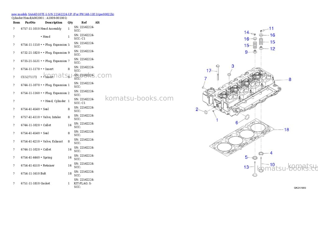 Komatsu SAA4D107E-5 S/N 22562224-UP (For PW148-11E1) Parts catalog cover Page 2