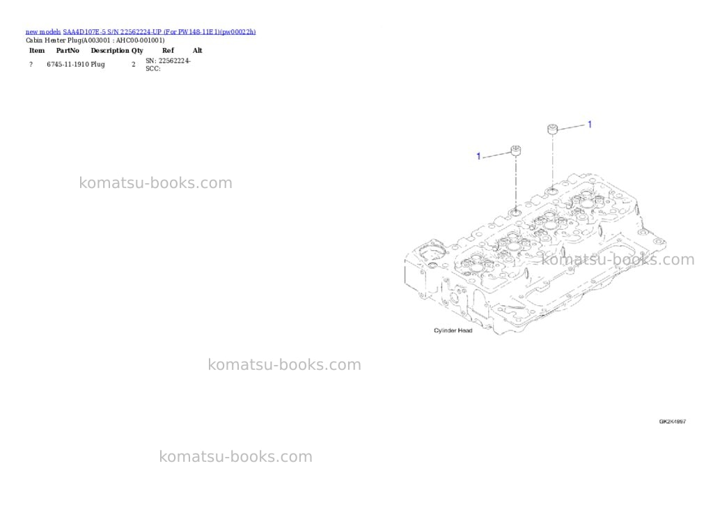 Komatsu SAA4D107E-5 S/N 22562224-UP (For PW148-11E1) Parts catalog cover Page 3