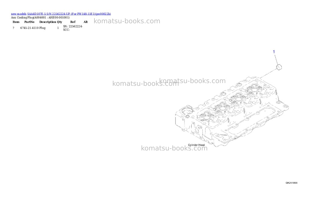 Komatsu SAA4D107E-5 S/N 22562224-UP (For PW148-11E1) Parts catalog cover Page 4