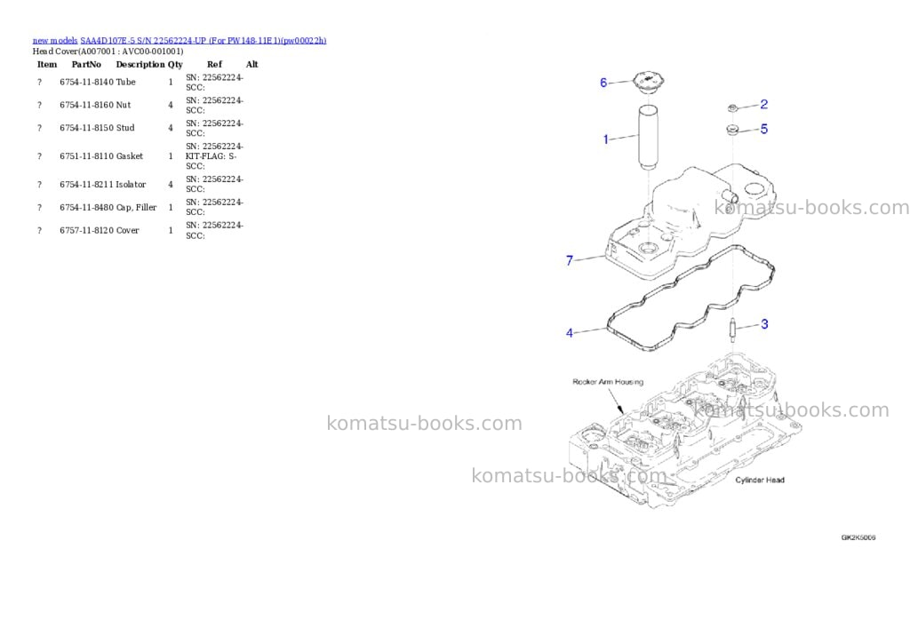 Komatsu SAA4D107E-5 S/N 22562224-UP (For PW148-11E1) Parts catalog cover Page 7