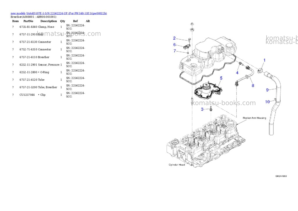 Komatsu SAA4D107E-5 S/N 22562224-UP (For PW148-11E1) Parts catalog cover Page 8