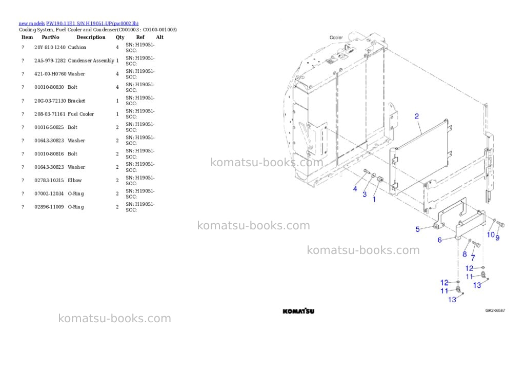 Komatsu PW190-11E1 S/N H19051-UP Parts catalog cover Page 10 Komatsu PW190-11E1 S/N H19051-UP Parts catalog cover Page 10