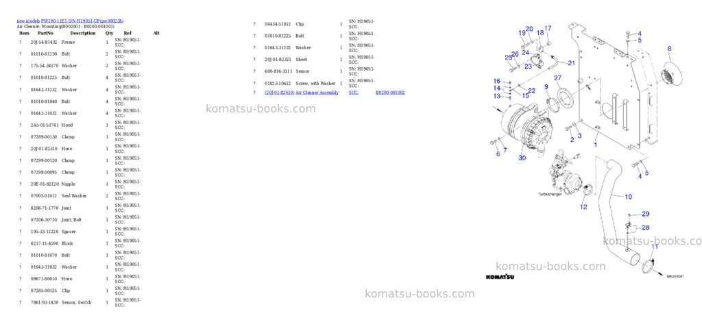 Komatsu PW190-11E1 S/N H19051-UP Parts catalog cover Page 2 Komatsu PW190-11E1 S/N H19051-UP Parts catalog cover Page 2