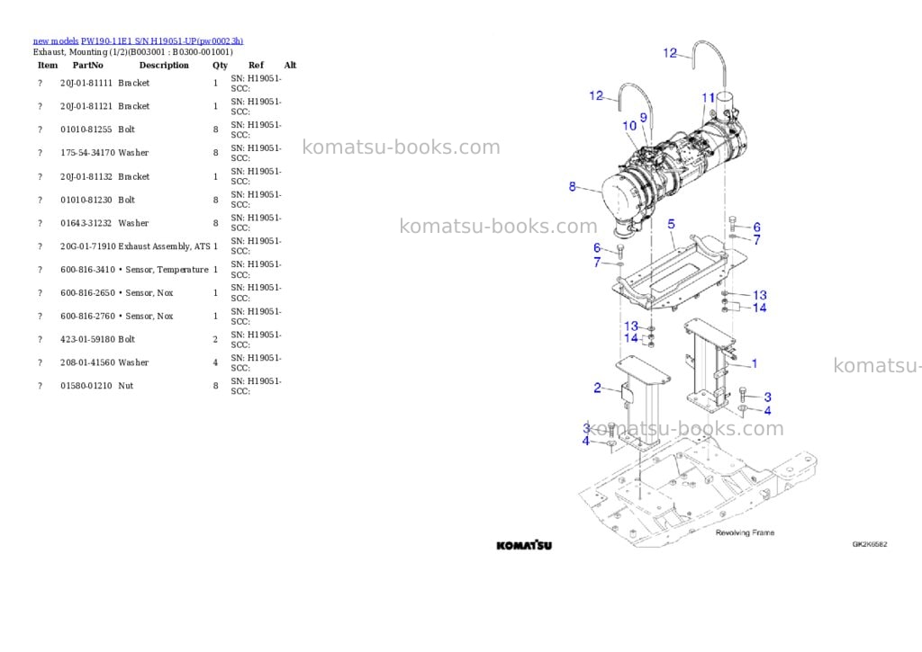 Komatsu PW190-11E1 S/N H19051-UP Parts catalog cover Page 4 Komatsu PW190-11E1 S/N H19051-UP Parts catalog cover Page 4