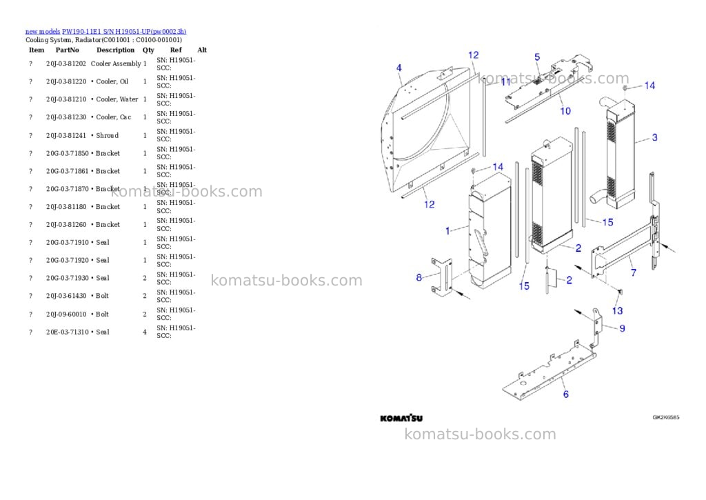 Komatsu PW190-11E1 S/N H19051-UP Parts catalog cover Page 8 Komatsu PW190-11E1 S/N H19051-UP Parts catalog cover Page 8