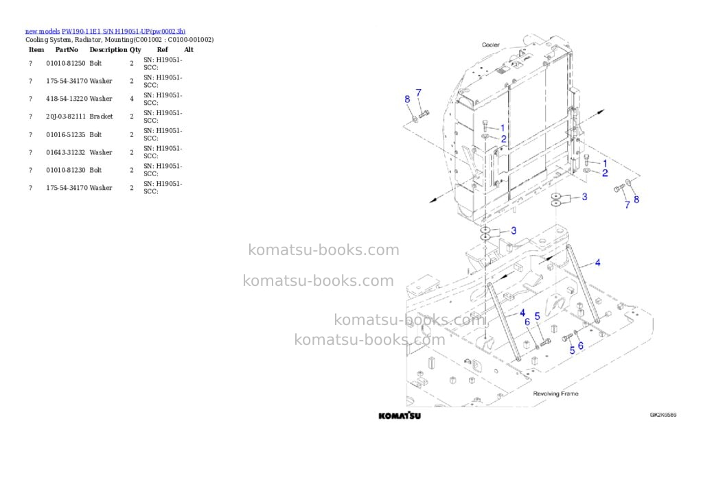 Komatsu PW190-11E1 S/N H19051-UP Parts catalog cover Page 9 Komatsu PW190-11E1 S/N H19051-UP Parts catalog cover Page 9