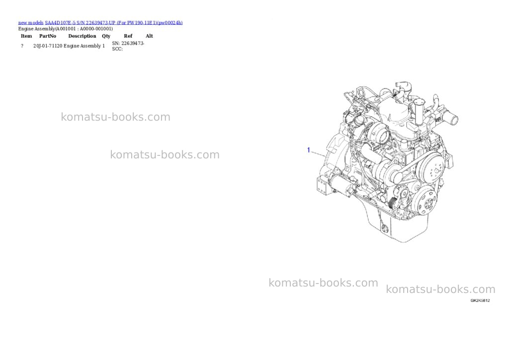 Komatsu SAA4D107E-5 S/N 22639473-UP (For PW190-11E1) Parts catalog cover