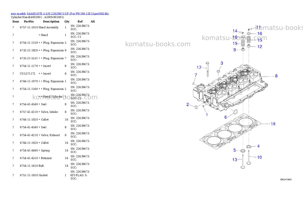 Komatsu SAA4D107E-5 S/N 22639473-UP (For PW190-11E1) Parts catalog cover Page 2