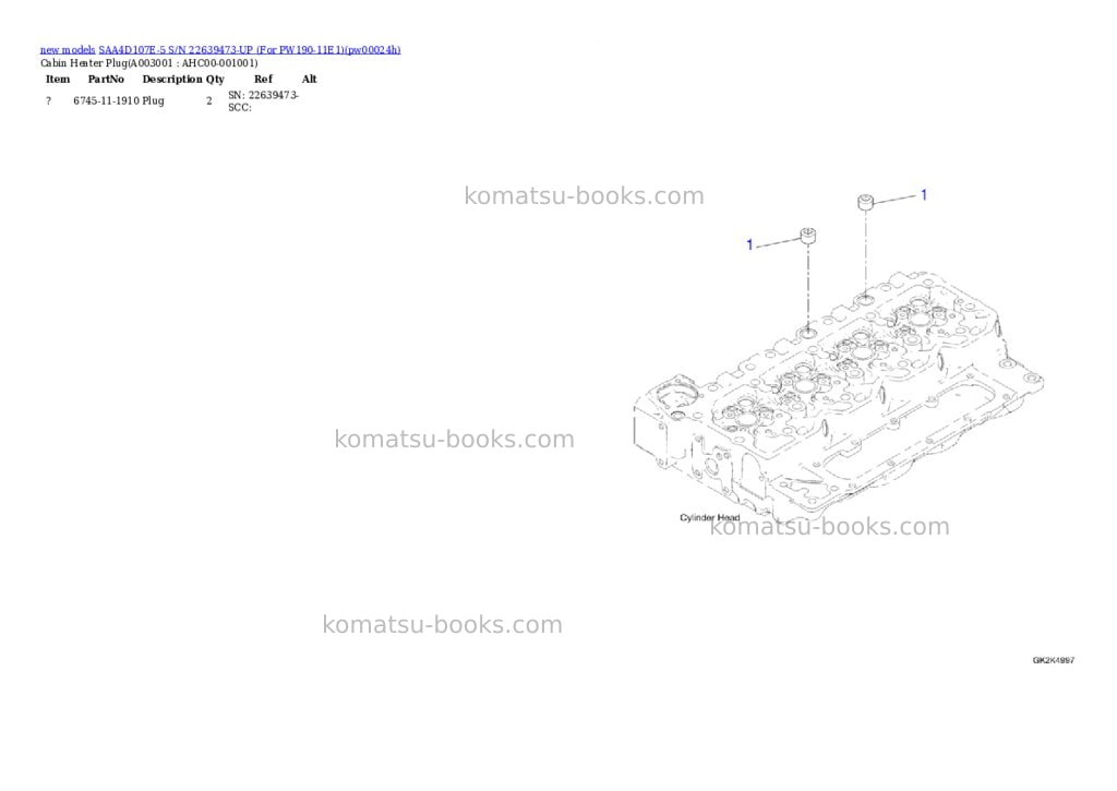 Komatsu SAA4D107E-5 S/N 22639473-UP (For PW190-11E1) Parts catalog cover Page 3