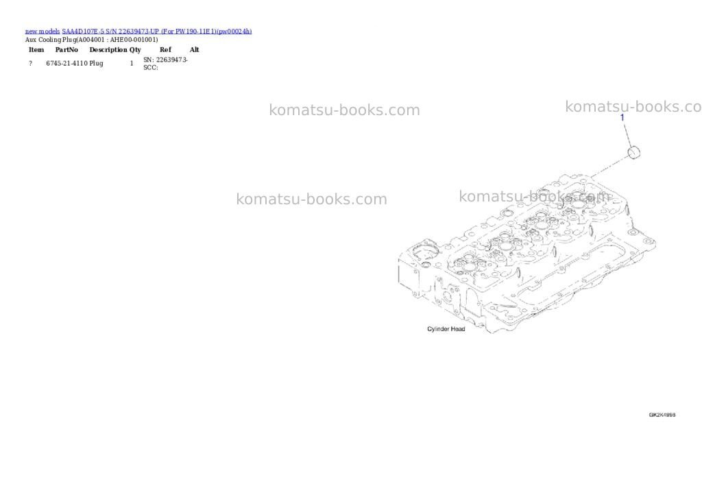 Komatsu SAA4D107E-5 S/N 22639473-UP (For PW190-11E1) Parts catalog cover Page 4