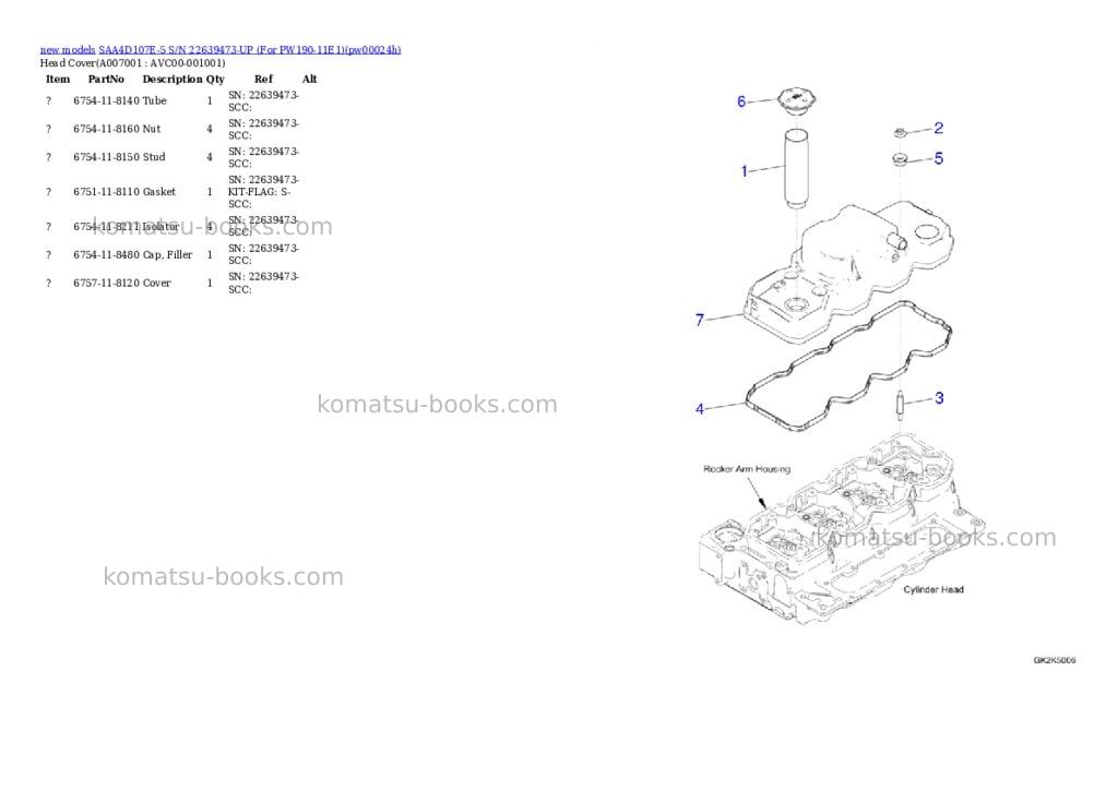 Komatsu SAA4D107E-5 S/N 22639473-UP (For PW190-11E1) Parts catalog cover Page 7