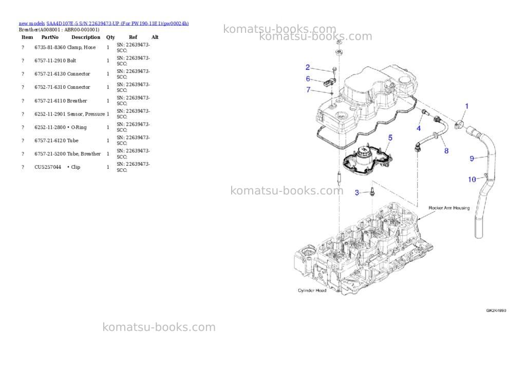 Komatsu SAA4D107E-5 S/N 22639473-UP (For PW190-11E1) Parts catalog cover Page 8