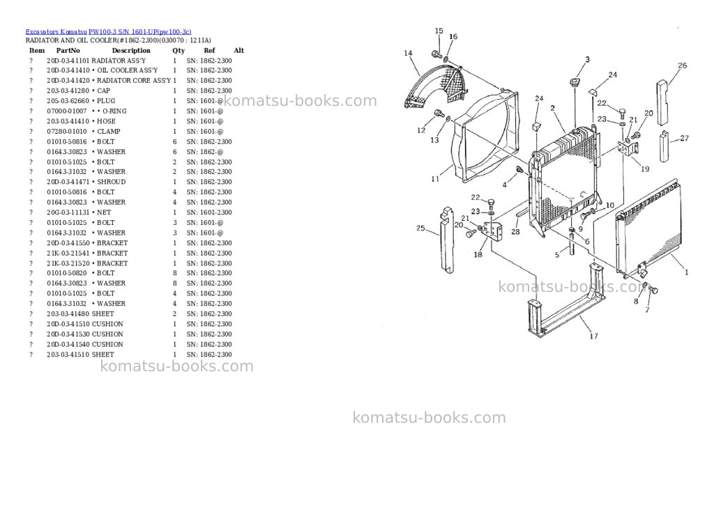 Komatsu PW100-3 S/N 1601-UP Parts catalog cover Page 6 Komatsu PW100-3 S/N 1601-UP Parts catalog cover Page 6