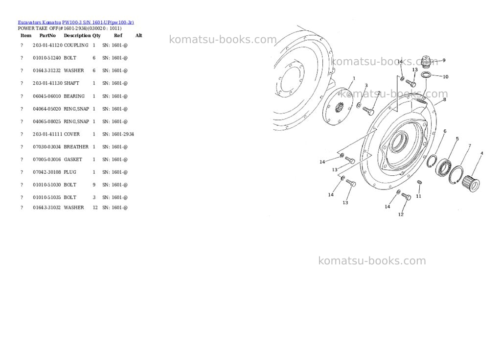 Komatsu pw100-3 s/n 1601-up Parts catalog cover Komatsu pw100-3 s/n 1601-up Parts catalog cover