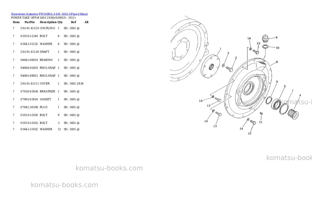 Komatsu pw100ns-3 s/n 1601-up Parts catalog cover Komatsu pw100ns-3 s/n 1601-up Parts catalog cover