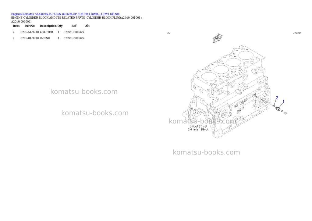 Komatsu SAA4D95LE-7A S/N 801699-UP FOR PW118MR-11 Parts catalog cover