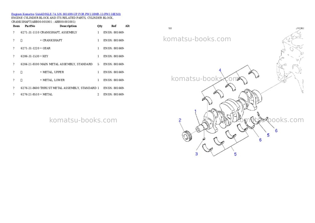 Komatsu SAA4D95LE-7A S/N 801699-UP FOR PW118MR-11 Parts catalog cover Page 6
