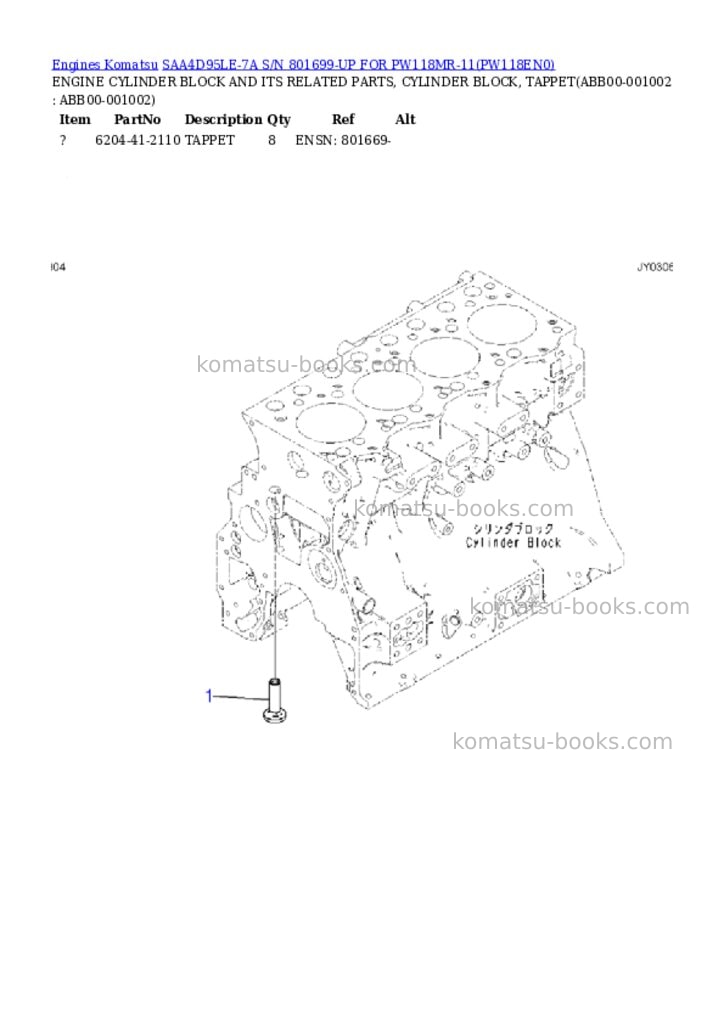 Komatsu SAA4D95LE-7A S/N 801699-UP FOR PW118MR-11 Parts catalog cover Page 7