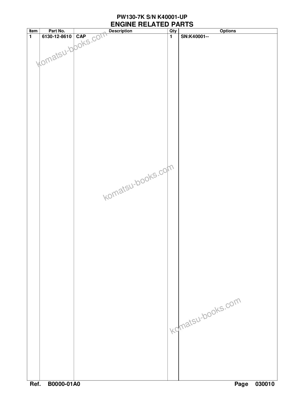 Komatsu pw130-7k s/n k40001-up Ersatzteilkatalog Titelseite Seite 4