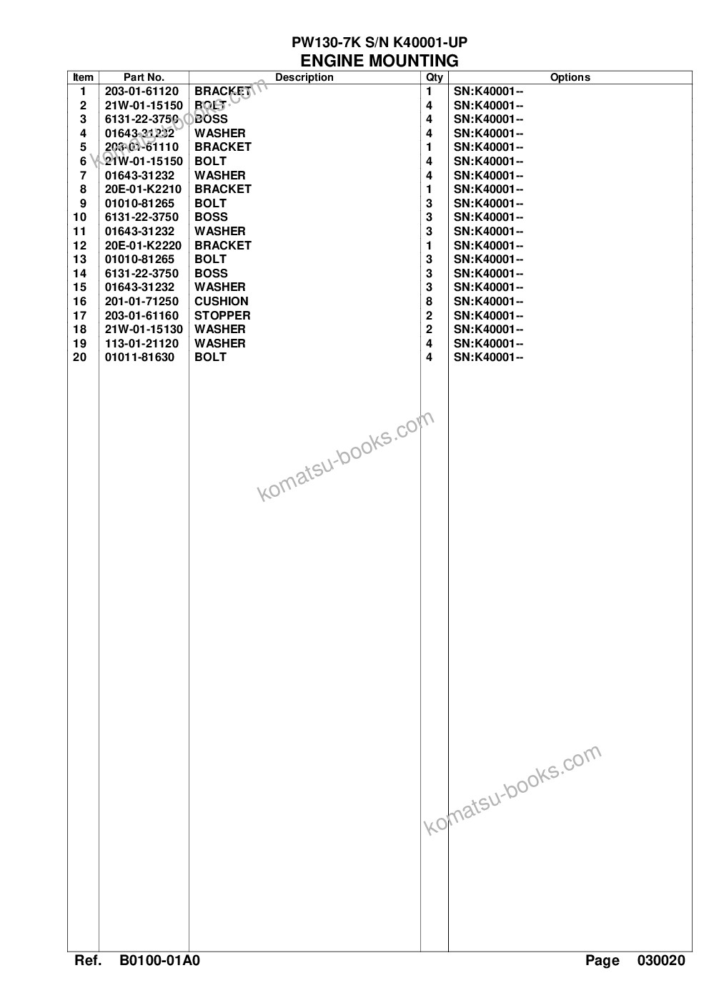 Komatsu pw130-7k s/n k40001-up Ersatzteilkatalog Titelseite Seite 6