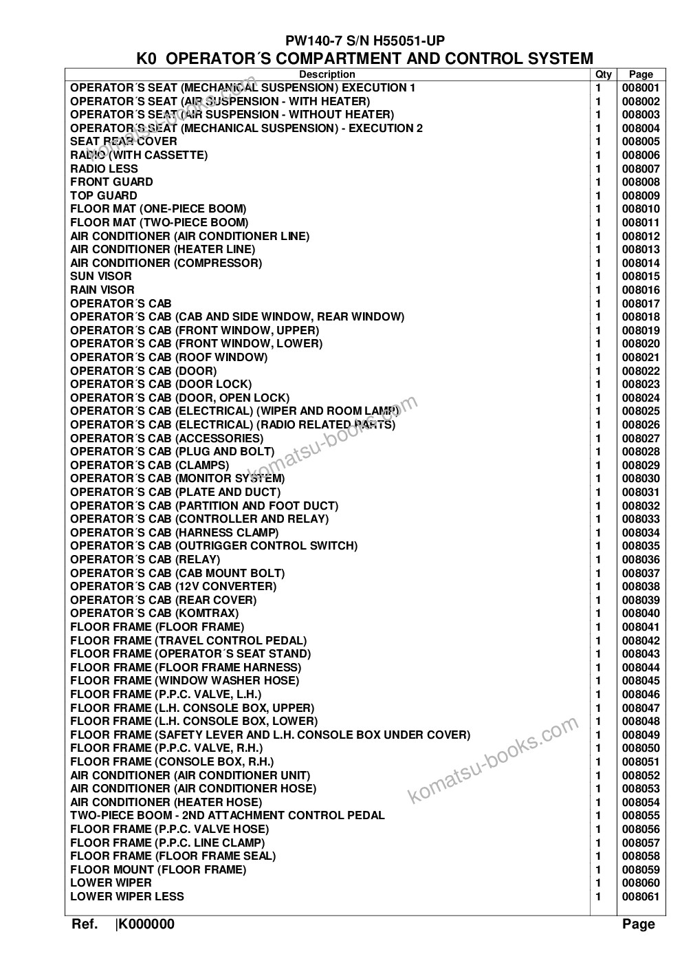 Komatsu pw140-7 s/n h55051-up Catalogo ricambi copertina Pagina 10
