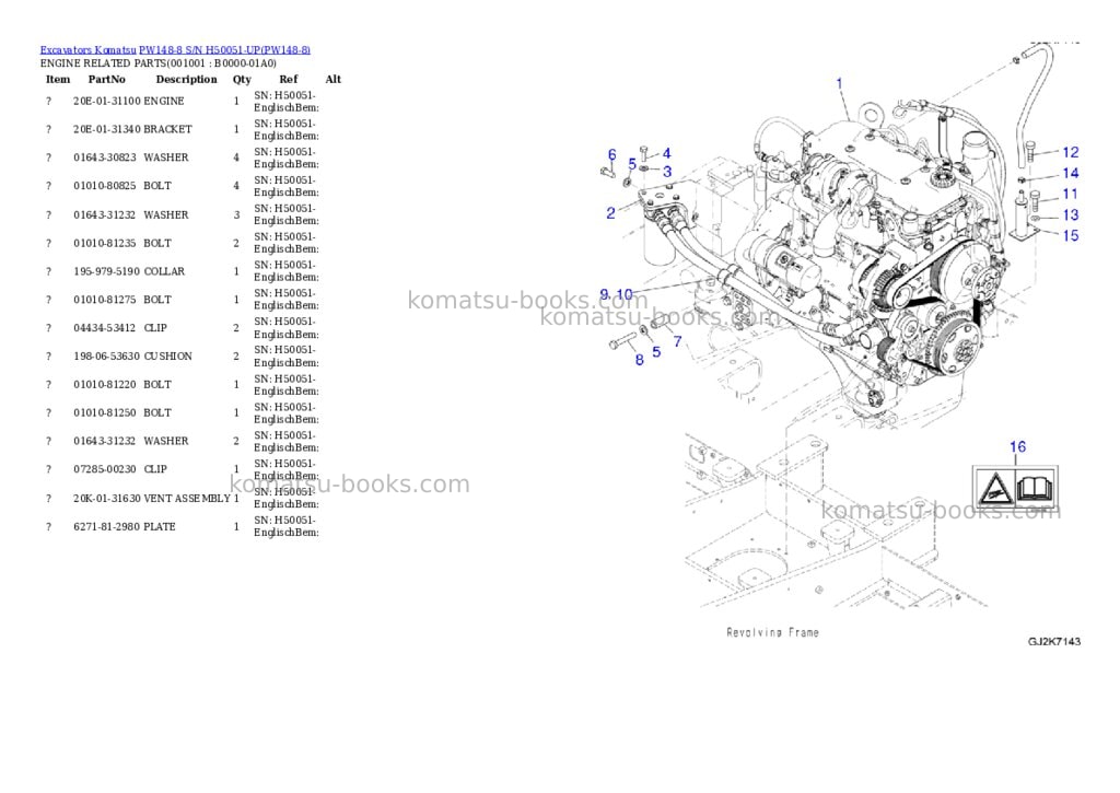 Komatsu PW148-8 S/N H50051-UP Parts catalog cover Komatsu PW148-8 S/N H50051-UP Parts catalog cover