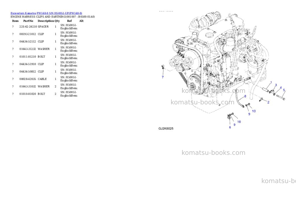 Komatsu PW148-8 S/N H50051-UP Parts catalog cover Page 7 Komatsu PW148-8 S/N H50051-UP Parts catalog cover Page 7