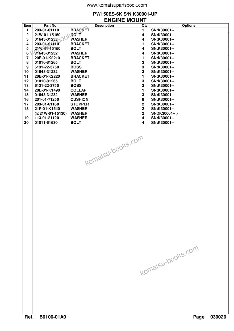 Komatsu pw150es-6k s/n k30001-up Parts catalog cover Page 6 Komatsu pw150es-6k s/n k30001-up Parts catalog cover Page 6