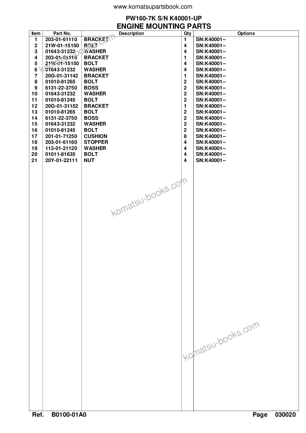 Komatsu PW160-7K S/N K40001-UP Parts catalog cover Page 6 Komatsu PW160-7K S/N K40001-UP Parts catalog cover Page 6