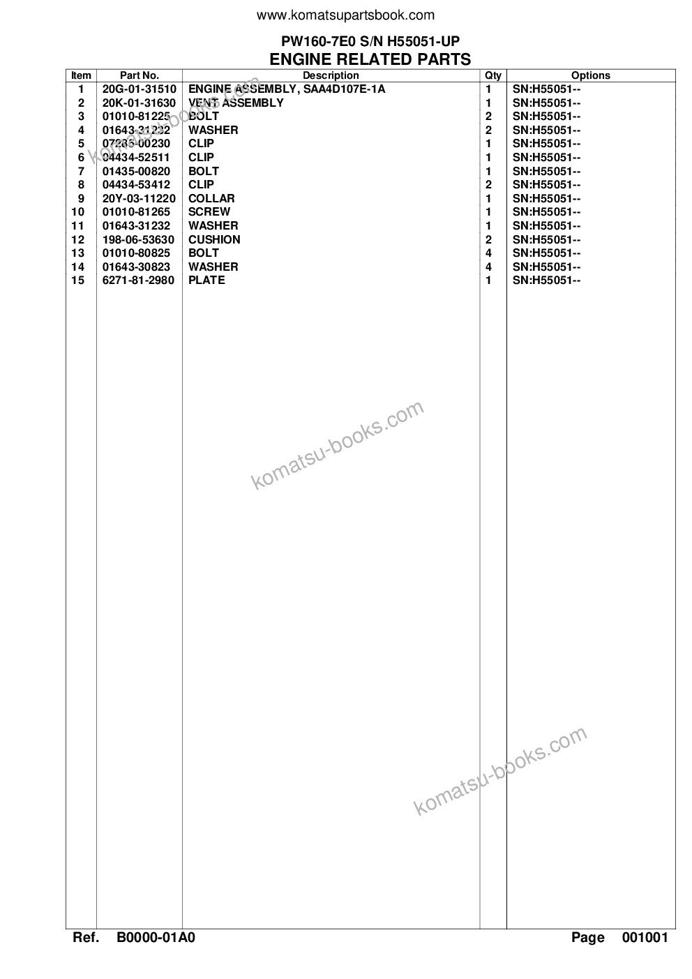Komatsu pw160-7e0 s/n h55051-up Parts catalog cover Page 5