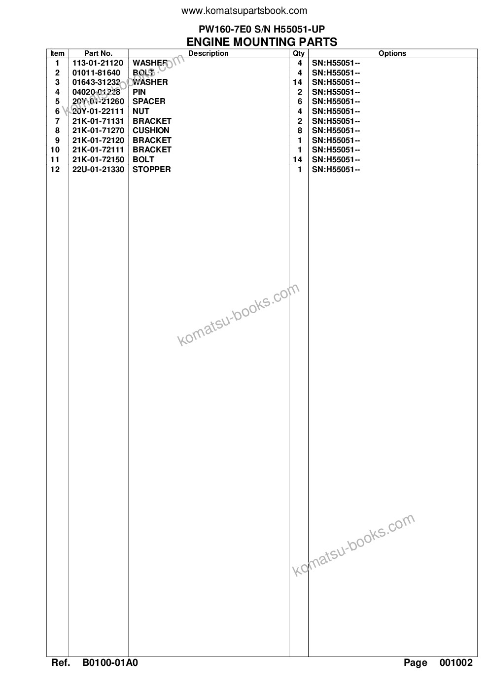 Komatsu pw160-7e0 s/n h55051-up Parts catalog cover Page 7