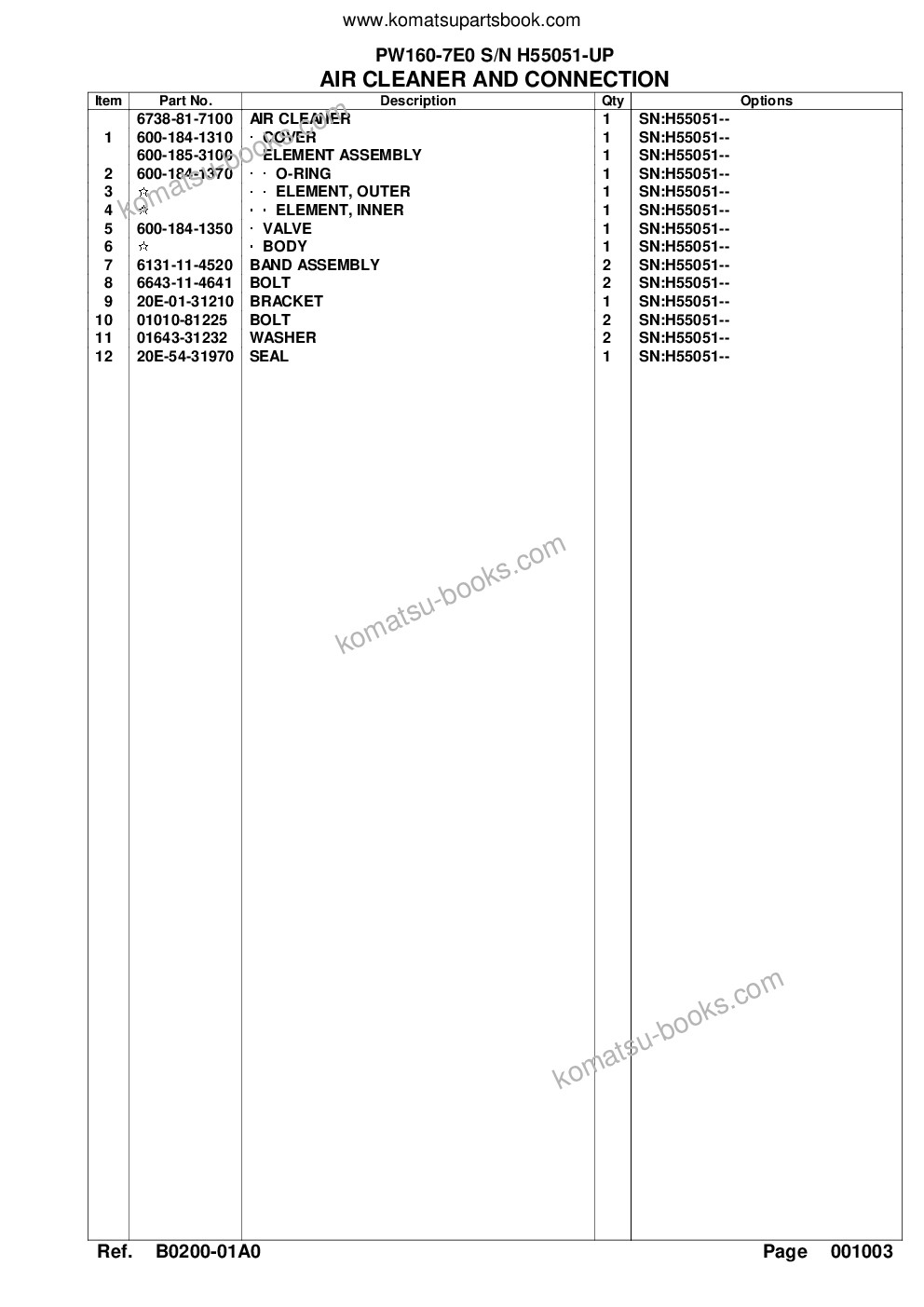 Komatsu pw160-7e0 s/n h55051-up Parts catalog cover Page 9