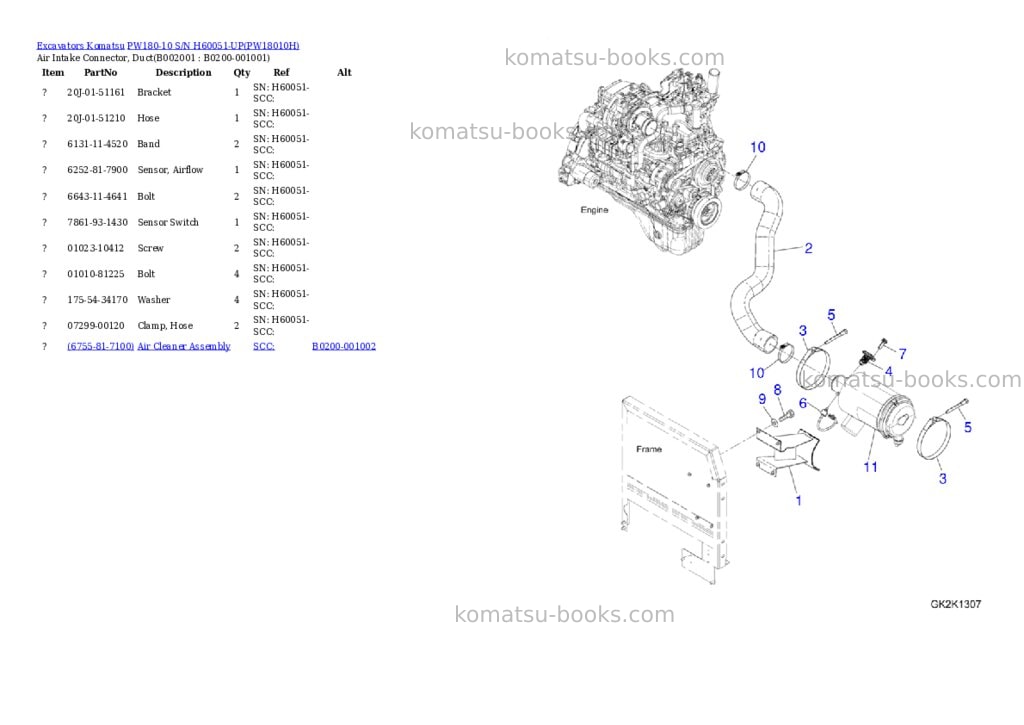Komatsu pw180-10 s/n h60051-up Parts catalog cover