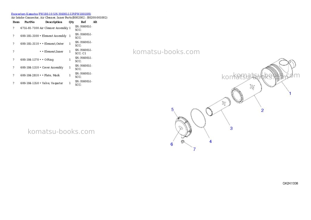 Komatsu pw180-10 s/n h60051-up Parts catalog cover Page 2