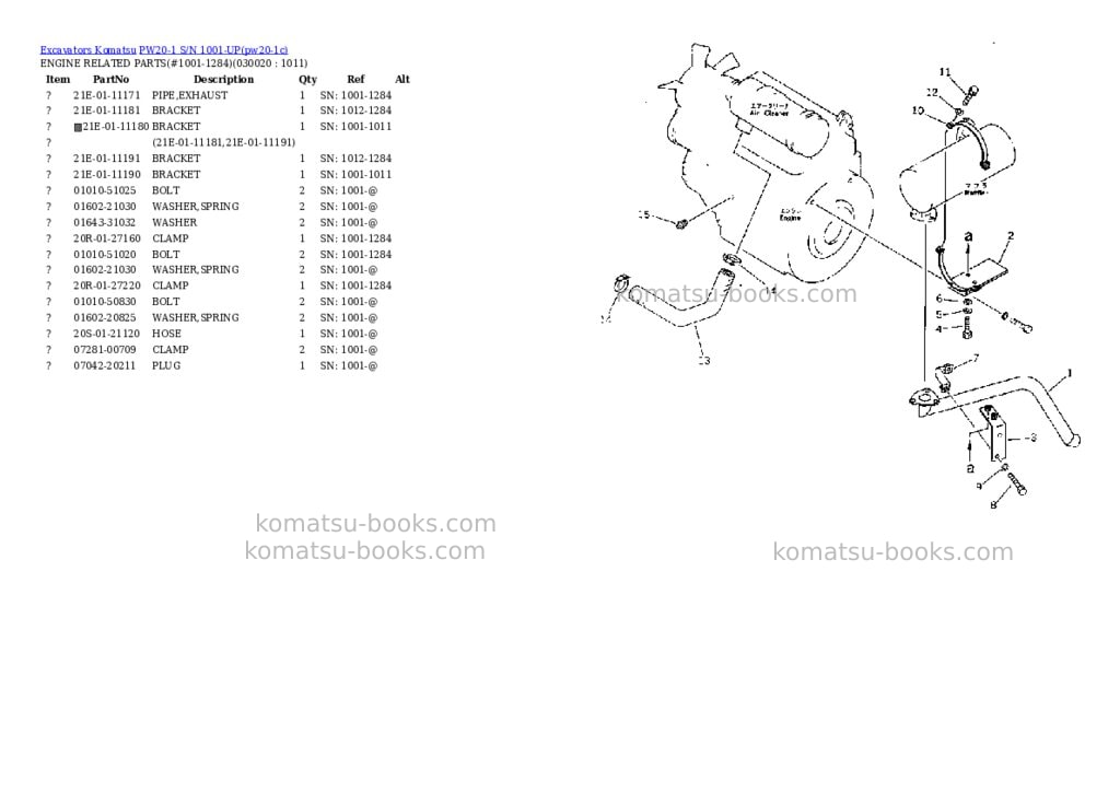 Komatsu pw20-1 s/n 1001-up Parts catalog cover