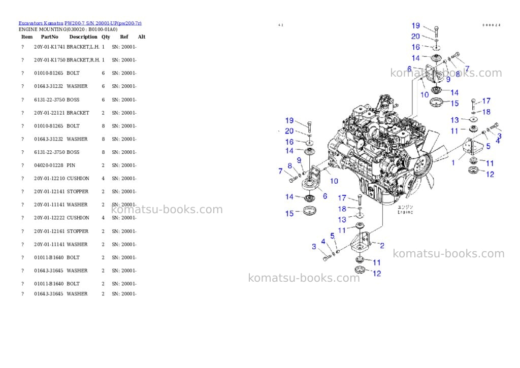 Komatsu pw200-7 s/n 20001-up Parts catalog cover Komatsu pw200-7 s/n 20001-up Parts catalog cover