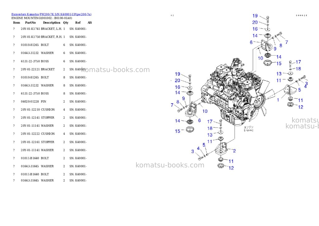 Komatsu pw200-7k s/n k40001-up Parts catalog cover Komatsu pw200-7k s/n k40001-up Parts catalog cover